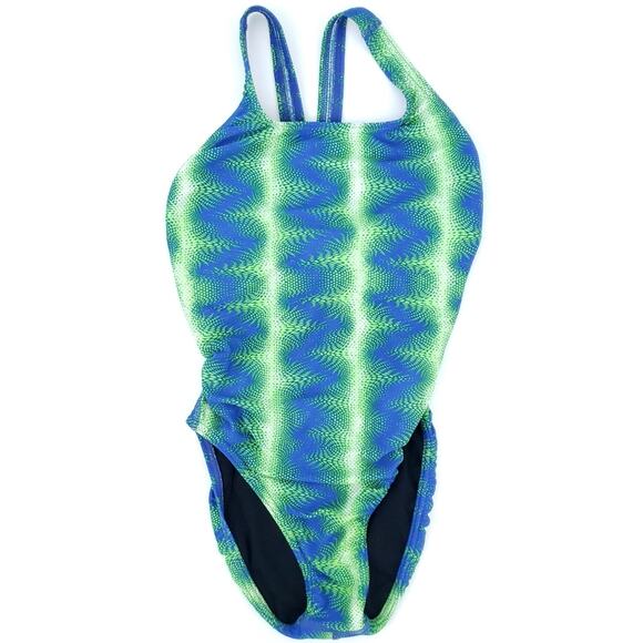 Speedo LT Pro Competitive Swimsuit Size 30 (XS) Women Green Blue Bathing Suit - Picture 1 of 6